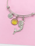Mermaid Scale Charm Bracelet, Personalized Initial,