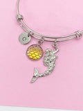Mermaid Scale Charm Bracelet, Personalized Initial,