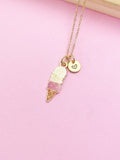 Gold Ice Cream Cone Charm Necklace Summer Foodie Sweet Girl Birthday Gifts Ideas Personalized Customized Made to Order, N4345