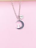 Cat Sitting on the Moon Charm Necklace Girls Birthday Mother's Day Gifts Ideas Personalized Customized Made to Order, N1321