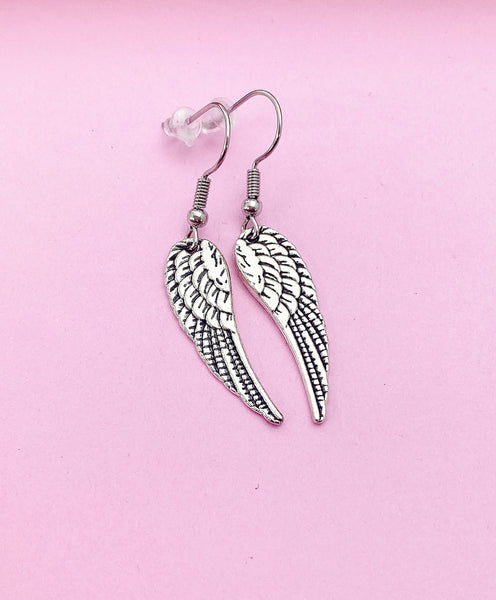 Silver Guardian Angel Wing Charm Earrings Guardian Angel Gift Ideas Personalized Customized Made to Order Jewelry, N1465
