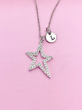 Silver North Star Necklace, Initial Charm, Personalized Gift