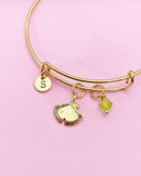 Gold Gingko Leaf Charm Bracelet, Personalized Initial Bangle
