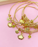 Gold Gingko Leaf Charm Bracelet, Personalized Initial Bangle