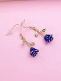 Gold Blue Rose Earrings, N3108