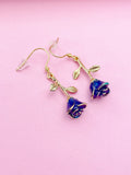 Gold Blue Rose Flower Earrings, N3108