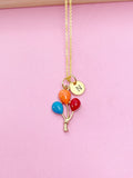 Gold Red Blue Balloon Charm Necklace Daughter Birthday Mother's Day Gifts Ideas Personalized Customized Made to Order, BN3185