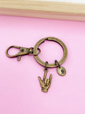 I Love You Hand Sign Keychain, Personalized Initial Charm