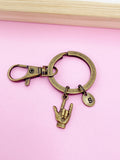 I Love You Hand Sign Keychain, Personalized Initial Charm