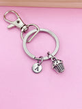 Silver Cupcake Charm Keychain, Initial Charm, Baker Gift