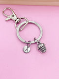 Silver Cupcake Charm Keychain, Initial Charm, Baker Gift