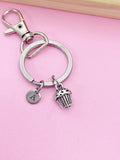 Silver Cupcake Charm Keychain, Initial Charm, Baker Gift