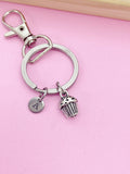 Silver Cupcake Charm Keychain, Initial Charm, Baker Gift