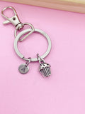 Silver Cupcake Charm Keychain, Initial Charm, Baker Gift