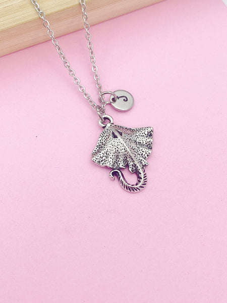 Silver Stingray Manta Ray Necklace Shark Ocean Birthday Mother's Day Gifts Ideas Personalized Customized Made to Order, AN5461