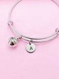 Basketball Charm Bangle, Personalized Initial, Sport Team Gift