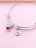 Basketball Charm Bangle, Personalized Initial, Sport Team Gift