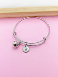 Basketball Charm Bangle, Personalized Initial, Sport Team Gift