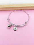 Basketball Charm Bangle, Personalized Initial, Sport Team Gift