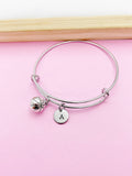 Basketball Charm Bangle, Personalized Initial, Sport Team Gift