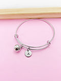 Basketball Charm Bangle, Personalized Initial, Sport Team Gift