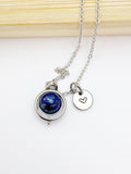Lapis Lazuli Necklace Natural Gemstone Jewelry Option, Spinner Silver Necklace, AN5055