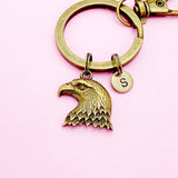 Bronze Bald Eagle Keychain, Personalized Initial Charm