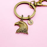 Bronze Bald Eagle Keychain, Personalized Initial Charm