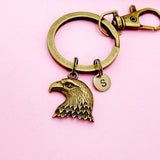 Bronze Bald Eagle Keychain, Personalized Initial Charm