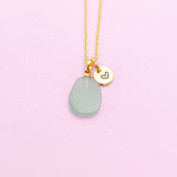 Gold Natural Green Aventurine Charm Necklace Personalized Customized Gemstone Monogram Made to Order Jewelry, N5443