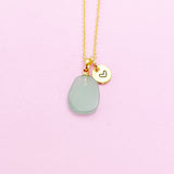 Gold Natural Green Aventurine Charm Necklace Personalized Customized Gemstone Monogram Made to Order Jewelry, N5443