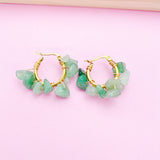 Gold Natural Green Aventurine Wire Wrap Hoop Earrings Gemstone Jewelry, Gifts for Girlfriends, N5321E