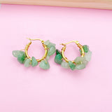 Gold Natural Green Aventurine Wire Wrap Hoop Earrings Gemstone Jewelry, Gifts for Girlfriends, N5321E