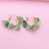 Gold Natural Green Aventurine Wire Wrap Hoop Earrings Gemstone Jewelry, Gifts for Girlfriends, N5321E