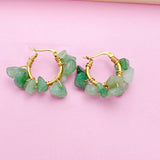 Gold Natural Green Aventurine Wire Wrap Hoop Earrings Gemstone Jewelry, Gifts for Girlfriends, N5321E