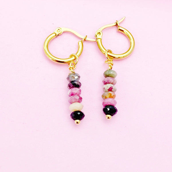 Natural Tourmaline Earrings in Gold, Rose Gold or Silver, N3977
