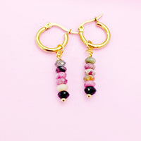 Natural Tourmaline Earrings in Gold, Rose Gold or Silver, N3977