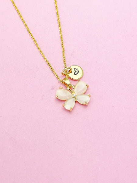 Natural Chalcedony Butterfly Necklace in Gold, N3029