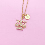 Justice Scale Necklace in Gold, Best Christmas Gift for Lawyer Law School Paralegal Judge, N4112