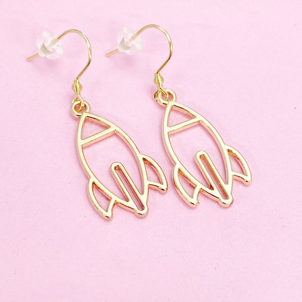 Gold Rocket Earrings in Gold or Silver, N2743