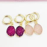 Pink or Red Druzy Earrings in Gold, N2787