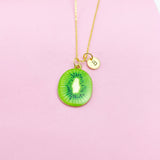 Lime Green Kiwi Fruit Slice Necklace in Gold, N5573