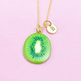Lime Green Kiwi Fruit Slice Necklace in Gold, N5573