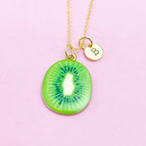 Lime Green Kiwi Fruit Slice Necklace in Gold, N5573