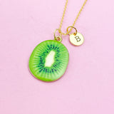 Lime Green Kiwi Fruit Slice Necklace in Gold, N5573