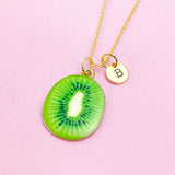 Lime Green Kiwi Fruit Slice Necklace in Gold, N5573