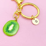 Lime Green Kiwi Fruit Slice Keychain in Gold, AN5573