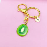 Lime Green Kiwi Fruit Slice Keychain in Gold, AN5573