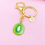 Lime Green Kiwi Fruit Slice Keychain in Gold, AN5573