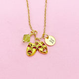 Comedy Tragedy Theater Drama Necklace in Gold, Graduation Gift, N1040